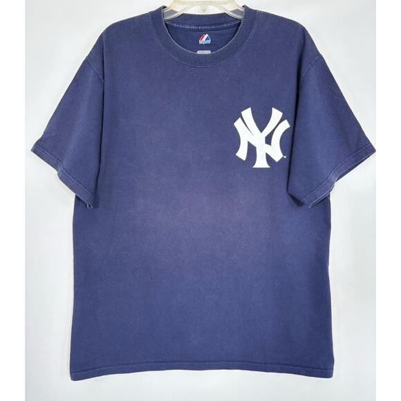 Men’s VTG Y2K Majestic MLB New York Yankees Mickey Mantle 7 Cotton T Shirt Sz L - Picture 1 of 11